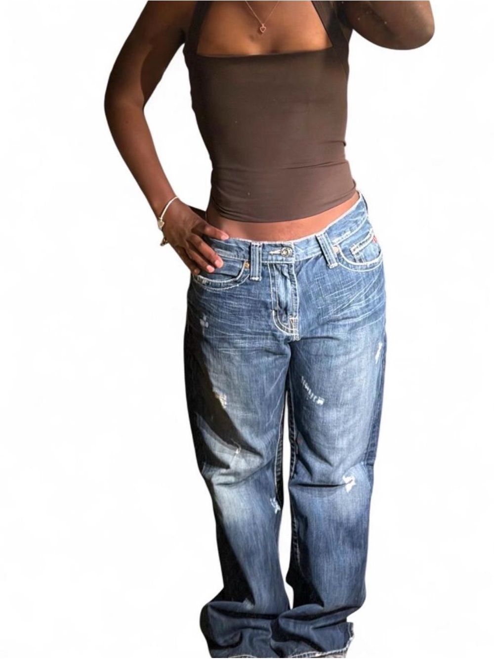 Big Star Women’s Distressed Light-Mid Blue Boyfriend Jeans